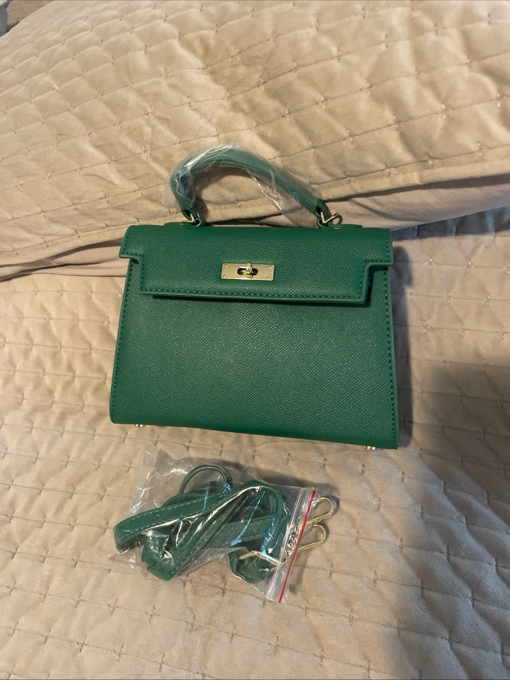 Source Unknown Green Top-Handle Mini Satchel with Gold Hardware